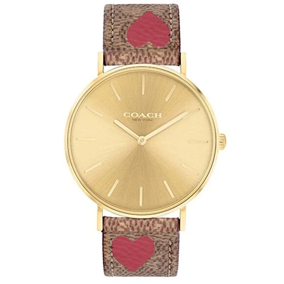 Coach Perry Analog Gold Dial Brown Leather Strap Watch for Women - 14503331-C